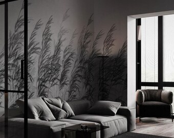 Mural de papel pintado con textura de caña: ratán tejido minimalista, estilo boho japonés.