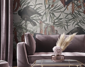 Black Crows Wallpaper Mural: Dark Botanical Wall Art