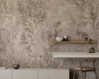 Dry Grass Wallpaper: Beige Neutral Wall Mural, Boho Scandinavian Decor