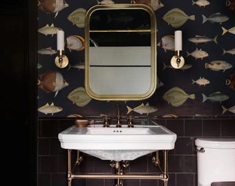 Mural de papel pintado vintage bajo el mar: patrón de peces de acuario