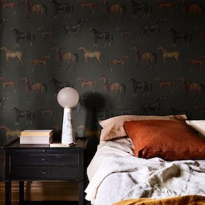 Olive Green Horses Wallpaper Mural – Elegant Equestrian Wall Art for Living Room, Bedroom, Nursery, or Office Decor