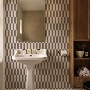 Tetris Stripe Burgundy Wallpaper – Burgundy Geometric Wall Mural | Bold Stripe Accent Wall | Modern Wine Red Wallpaper for Office or Home