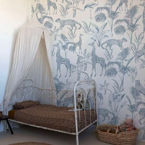 Safari Blue Wallpaper Mural – Tropical Jungle Wall Art in Deep Blue for Living Room, Bedroom, or Nursery