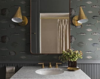 Vintage Green Under the Sea Wallpaper Mural: Nautical Ocean Art