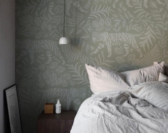 Tiger Wallpaper Mural: Light Green Sage, Subtle Animal Print