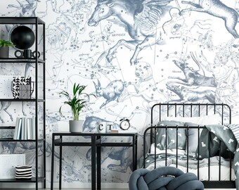 Astral Blue Starry Sky Wallpaper Mural: Cosmic Celestial Wall Art