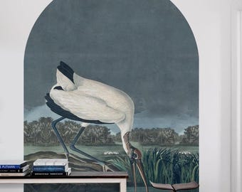 Vintage Stork Arch Wallpaper Mural: Elegant Bird Wall Art, Peel & Stick