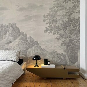 Ethereal Forest Beige Wallpaper – Misty Woodland Wall Mural, Neutral Nature Scene, Japandi Peel and Stick Wallpaper for Bedroom