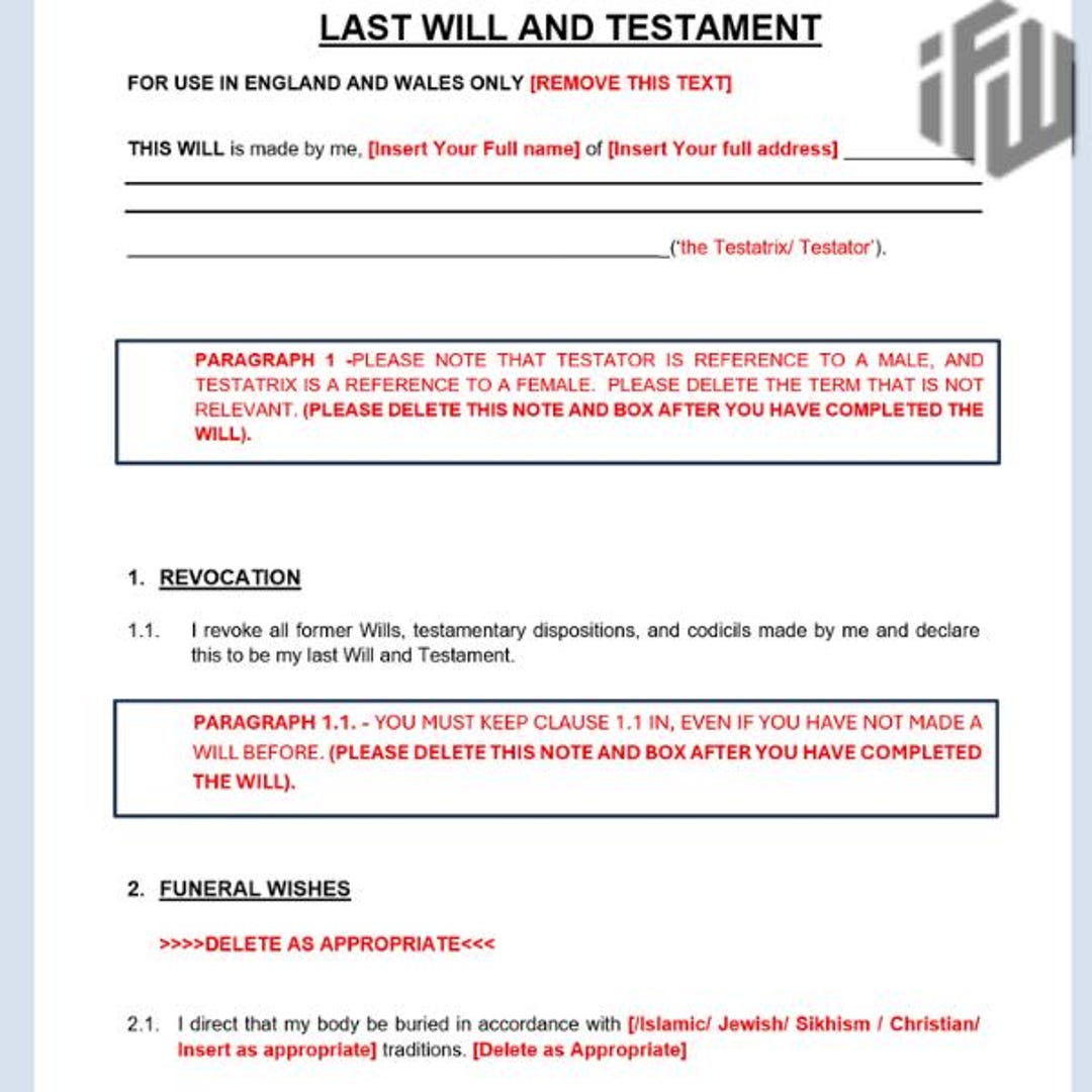 Lawyer Drafted English Will Template: Step-by-step Guidance (england ...