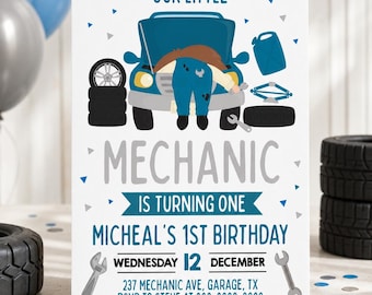 Mechanic Birthday Invitation Template Little Mechanic Birthday Invite Cars Birthday Invitation | Auto Repair Party First Birthday Invite