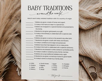 Babytradities Around the World-spel, culturele babyshowertrivia (digitale download)