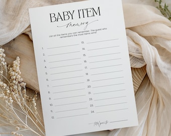 Geheugenspel babyitem, activiteit babyshower, bewerkbare sjabloon (digitale download)