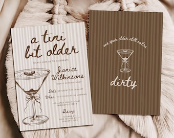 Een Tini Bit oudere verjaardagsuitnodiging, vuile dertiger verjaardagsuitnodiging, martini verjaardagsfeestje, espresso martini verjaardag, bewerkbare canva