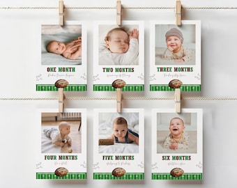 Maandelijkse mijlpaalbanner voetbal, verjaardagsdecoratie eerste jaar omlaag (digitale download)