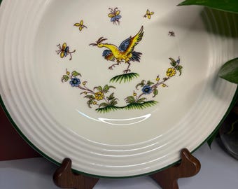 Vintage Varages France Ceramic Bowl, Bird & Butterfly Motif