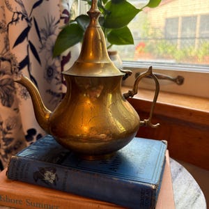 Vintage Hand-Engraved Brass Dallah: Middle Eastern Teapot, Boho Decor