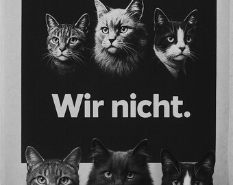 Funny cat poster “Everyone talks about wet food – not us” – Retro poster as digital download