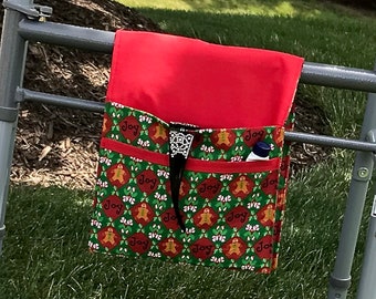 Christmas Walker Caddy Bag: Handmade Holiday Print Tote, Three Pockets