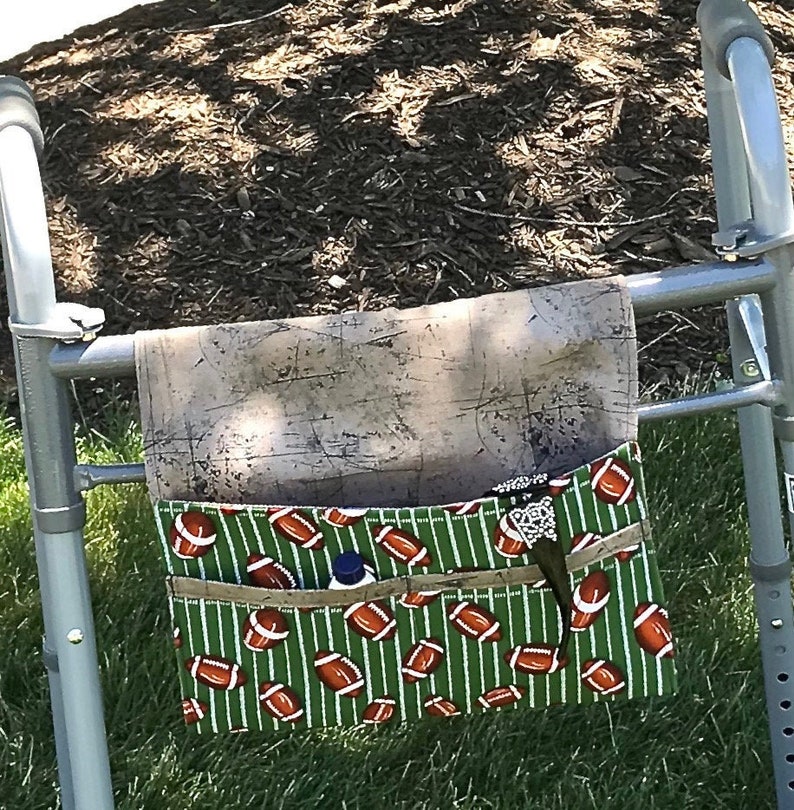 Walker Caddy Bag, Walker Tote Bag, Football Fabric Print. Four Pockets