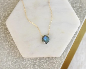 Labradorite Layering Necklace: Dainty Blue Gemstone, Gold Finish
