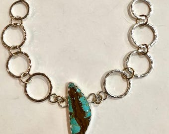 No. 8 Mine Nevada Turquoise Silver and Brass Necklace