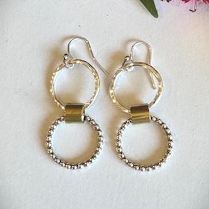 Mixed Metal Earrings - Brass and Fine Silver