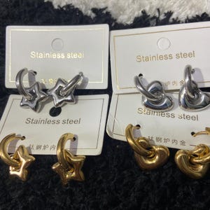 Star Hoops, Y2k Grunge Alt Goth Punk Earrings, Y2K Star Earrings, Heart Earrings, Dainty Goth Celestial Earrings, Grunge Statement Earrings