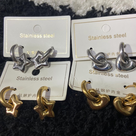 Star Hoops, Y2k Grunge Alt Goth Punk Earrings, Y2K Star Earrings, Heart Earrings, Dainty Goth Celestial Earrings, Grunge Statement Earrings