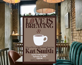 Love is Brewing-uitnodiging vrijgezellenfeest: coffeeshopthema (digitale canvassjabloon 5 x 7 inch)