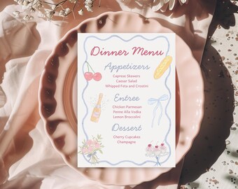 Galentine's Dinner Party Menu: Valentijnsdag, bewerkbare canvassjabloon (digitale download: 5 x 7 inch)