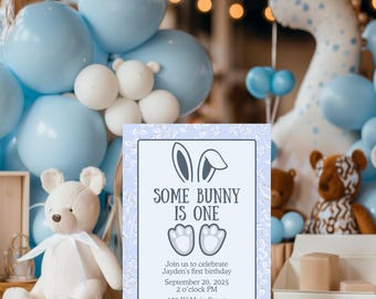 Some Bunny is One-uitnodiging: eerste verjaardag, Blue Bunny (digitale canvassjabloon)