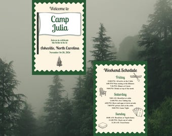 Uitnodiging vrijgezellenkamp en reisroute: outdoorcanvasjabloon (digitale download: 5 x 7 inch)