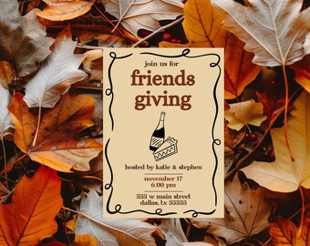 Sjabloon Friendsgiving-dinerfeestje: herfstbladeren (digitale download Canva)