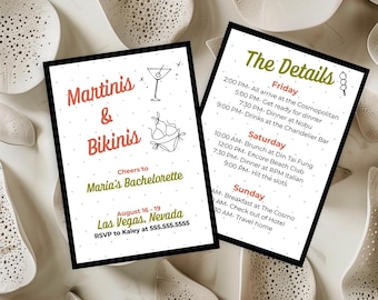 Martinis & Bikinis Junggesellinnenabschied Einladung - Bearbeitbare Canva Vorlage (Digitaler Download)