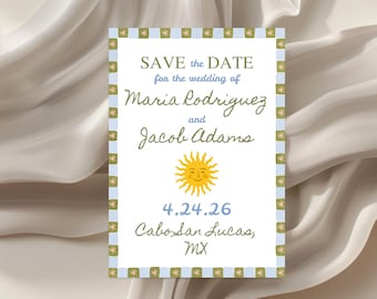 Save the Date tropische kust: huwelijksuitnodiging (5 x 7), digitale canvassjabloon