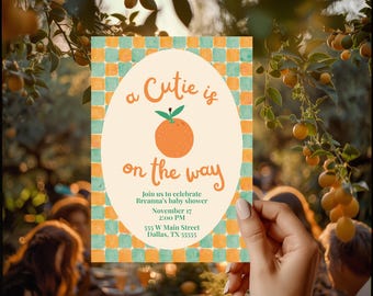 Uitnodiging babyshower Little Cutie: citrusthema, canvassjabloon (digitale download)