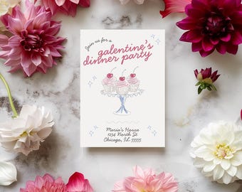 Uitnodiging voor diner van Galentine: Valentijnsdag, bewerkbare canvassjabloon (digitale download: 5 x 7 inch)
