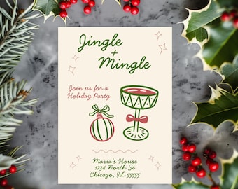 Sjabloon uitnodiging kerstfeest Jingle & Mingle: afdrukbaar kerstfeest (digitale downloadcanva)