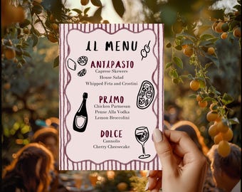 Sjabloon Italiaans dinermenu: That's Amore afdrukbare 5 x 7 (digitale download van Canva)