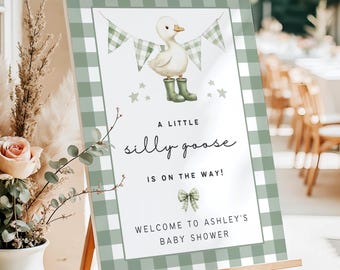 Silly Goose-welkomstbord babyshower | Feestdecoratie groene gingang (digitale download)