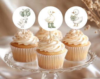 Watercolor Silly Goose Cupcake Toppers | Baby Shower Printables (PDF/PNG)