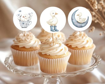Blue Goose Cupcake Toppers | Watercolor Baby Shower Decor (PDF | PNG Files)