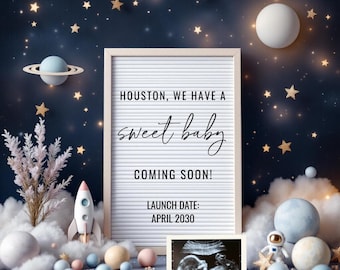Astronaut Baby Announcement | Outer Space Pregnancy Reveal (Canva Template - Instant Download)