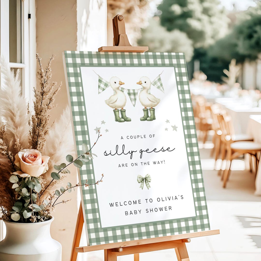 Silly Goose Twin Baby Shower Welcome Sign | Editable Canva Template ...