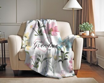 Best Grandma Ever Floral Plush Blanket, Cozy Throw for Grandmothers, Gift for her, Birthday, Christmas, Mothers day
