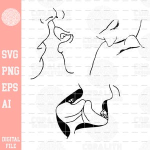 Küssendes Paar 3 Designs Bundle-Design SVG, PNG digitaler Download, Clip Art, Vektor, Schnittdatei Valentinstag, Kuss, Liebhaber, Liebe