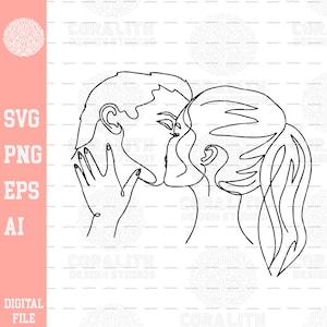 Küssendes Paar Design Line Art SVG, PNG digitaler Download, Clip Art, Vektor, Schnittdatei Valentinstag, Kuss, Liebhaber, Liebe