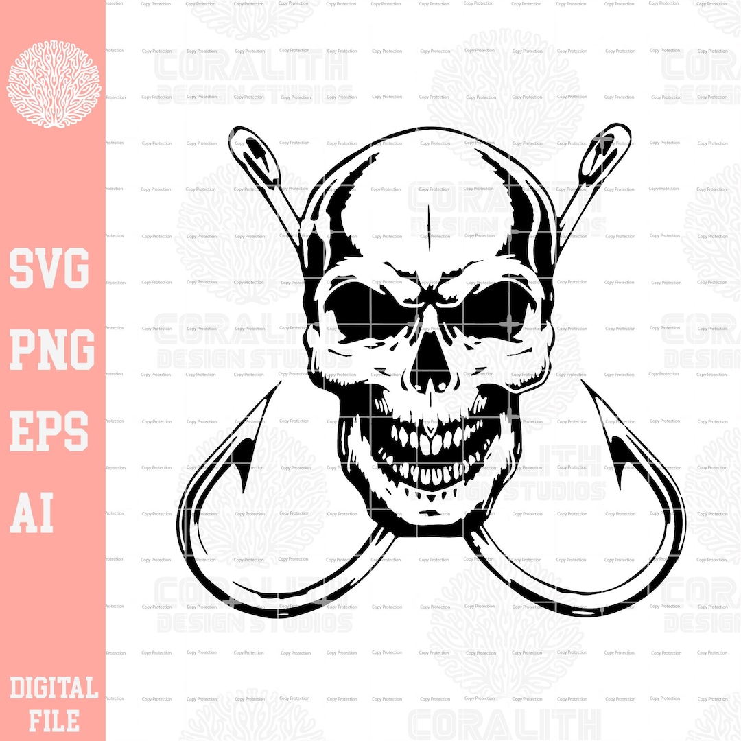Skull Fishing Design Digital Download SVG PNG EPS | Cut File, Clip Art ...