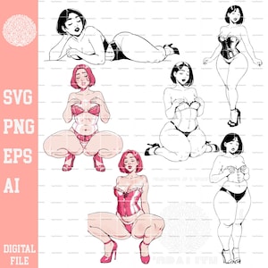 Corset Girl Designs Bundle SVG, PNG digitaler Download, Clip Art, Vektor, Schnittdatei, Sexy, Lingerie, Striptease, Pole Dancer, Tanz, Line Art