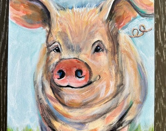 Original pig painting. “Penny the Pig” by Amy Marie Kulseth. 8” x 10” x 1.5”